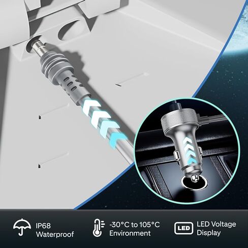 كابل طاقة Starlink Mini Car Charger DC، 3M (10FT) كابل Starlink Mini 3 في 1، محول ولاعة السجائر 12V-48V مع شاشة رقمية، USB C PD 40W مع منافذ USB A 35W in Kuwait