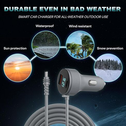 كابل طاقة Starlink Mini Car Charger DC، 3M (10FT) كابل Starlink Mini 3 في 1، محول ولاعة السجائر 12V-48V مع شاشة رقمية، USB C PD 40W مع منافذ USB A 35W in Kuwait