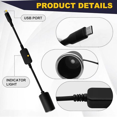 محول USB C إلى 12 فولت/18 وات نوع C ذكر إلى 12 فولت مقبس ولاعة السجائر كابل أنثى، نظام تحديد المواقع العالمي (GPS)، كاميرا داش، شرائط إضاءة LED للسيارة، إلخ، خط الطاقة in Kuwait