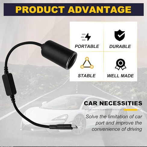 محول USB C إلى 12 فولت/18 وات نوع C ذكر إلى 12 فولت مقبس ولاعة السجائر كابل أنثى، نظام تحديد المواقع العالمي (GPS)، كاميرا داش، شرائط إضاءة LED للسيارة، إلخ، خط الطاقة in Kuwait