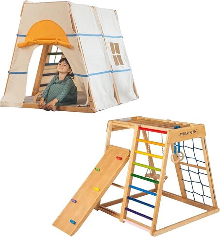 Indoor Jungle Gym, 8-in-1 Beechwood Toddler Climber Playset, Wooden Montessori Indoor Playground for Kids, Easy Assembly, Safe & Sustainable in Kuwait