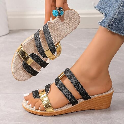 Womens Platform Wedge Sandals Open Toe Heeled Slides Summer Beach Vacation Shoes in Saudi Arabia