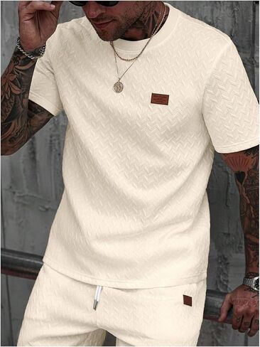 SHENHE Men's T Shirt Casual Crewneck Short Sleeve Tee Summer Textured Shirt Streetwear in Saudi Arabia