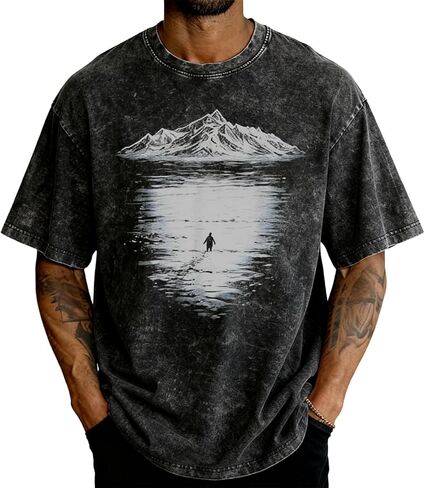 But Why Penguin T-Shirt Funny Mountains Penguin But Why Shirt Unisex Casual Acid Wash Short Sleeve Oversized Graphic Tee in Saudi Arabia