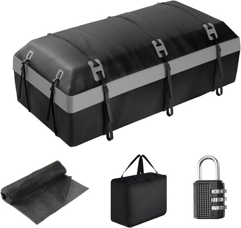 30 Cubic Feet Car Rooftop Cargo Carrier Bag, Soft-Shell Car Roof Luggage Bag for All Vehicles with/Without Racks, Include 2 Reinforced Straps, 6 Door Hooks, Anti-Slip Mat, Luggage Lock in Kuwait