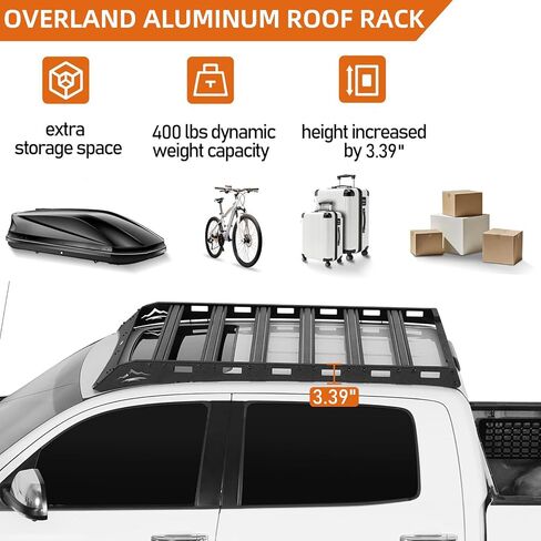 Hooke Road 14-21 Tundra Roof Rack Platform قضبان متقاطعة من الألومنيوم لسيارة Toyota Tundra CrewMax (4 أبواب كاملة الحجم) لعام 2014-2021، وسلة شحن على السطح البري، وقضبان حامل الأمتعة in Saudi Arabia