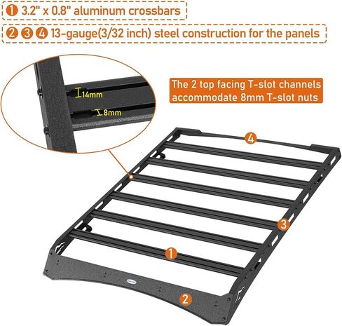 Hooke Road 14-21 Tundra Roof Rack Platform قضبان متقاطعة من الألومنيوم لسيارة Toyota Tundra CrewMax (4 أبواب كاملة الحجم) لعام 2014-2021، وسلة شحن على السطح البري، وقضبان حامل الأمتعة in Saudi Arabia