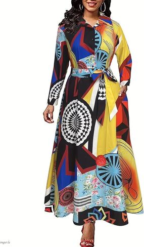 Long Multi-Color Printed Dress for Women, Casual and Fashionable Clothing for Women in Saudi Arabia