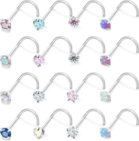 F136 Titanium 20/18g Straight/L Shaped Diamond Nose Rings Studs Piercings Jewelry for Women Men Hypoallergenic in Kuwait