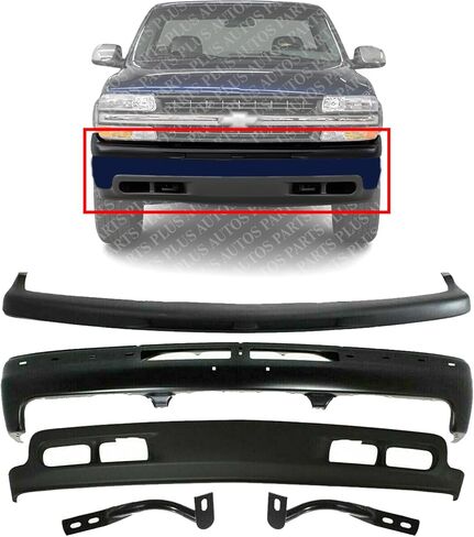 Front Bumper Primed + Lower Valance + Upper Cover Textured + Outer Brace Right & Left Side Direct Replacement Compatible With 1999-2002 Chevrolet Silverado / 2000-2004 Tahoe Suburban in Saudi Arabia