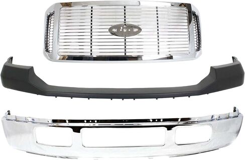 طقم ممتص الصدمات Garage-Pro Ford F-250 F-350 Super Duty 2006-2007، فولاذ كروم، بدون فتحات مضيئة، استبدال المصد الأمامي، يستبدل 5C3Z17757BA FO1002392 6C3Z17D957BAPTM FO1057292 6C3Z8200AAA in Saudi Arabia