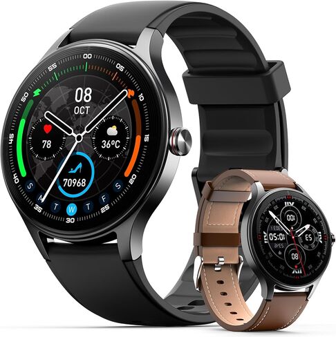 Smart Watch for Men,1.27" AMOLED Touchscreen Fitness Watch for iPhone & Android,Heart Rate/Sp02/Sleep Monitor Smartwatch,110+ Sport Modes IP68 Waterproof Bluetooth Calls,2 Bands in Saudi Arabia
