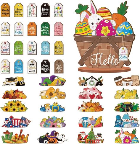 34 Pcs Interchangeable Truck Sign Seasonal Holiday Tiered Tray Decor Farmhouse Rustic DIY Welcome Wood Home Table Centerpiece Ornament for Fall Halloween Thanksgiving Birthday Gift in Kuwait