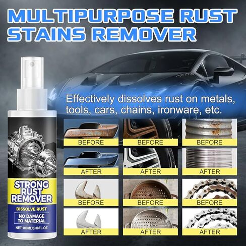 Rust Remover Spray for Metal - Heavy Duty Metal Cleaner,Multipurpose Rust Stain Remover Spray, Fast-Acting Iron Out Cleaner for Vehicles, Tools, Chains, Multi-Surface Rust Remover Spray (2PCS) in Saudi Arabia