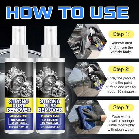 Rust Remover Spray for Metal - Heavy Duty Metal Cleaner,Multipurpose Rust Stain Remover Spray, Fast-Acting Iron Out Cleaner for Vehicles, Tools, Chains, Multi-Surface Rust Remover Spray (2PCS) in Saudi Arabia