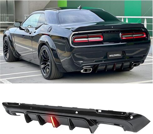 WildWell الناشر المصد الخلفي مع ضوء LED ل2015-2024 دودج تشالنجر SRT، Hellcat، العين الحمراء، SXT، GT، RT، حزمة Scat، 392 وTA، الناشر الخلفي الشفاه المفسد الفاصل العدوانية نمط ماتي الأسود in Kuwait
