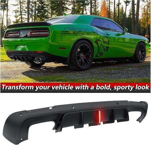WildWell Rear Bumper Diffuser with LED Light for 2015-2024 Dodge Challenger SRT,Hellcat,Redeye,SXT,GT,RT,Scat Pack,392 and TA, Rear Diffuser Lip Spoiler Splitter Aggressive Style Matte Black in Kuwait