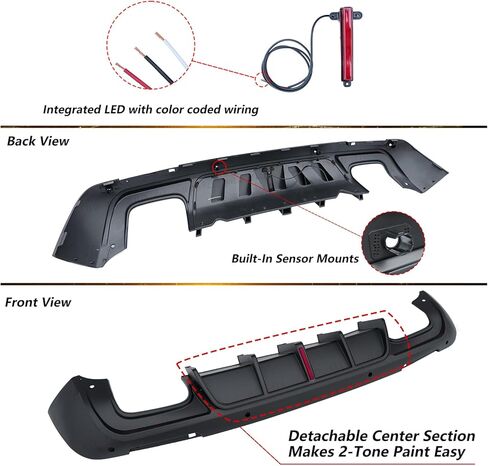 WildWell Rear Bumper Diffuser with LED Light for 2015-2024 Dodge Challenger SRT,Hellcat,Redeye,SXT,GT,RT,Scat Pack,392 and TA, Rear Diffuser Lip Spoiler Splitter Aggressive Style Matte Black in Kuwait