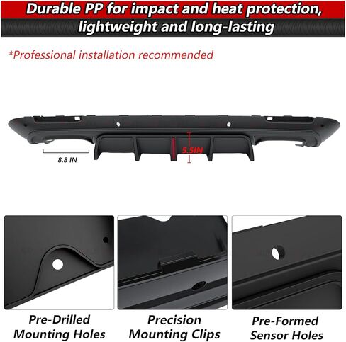 WildWell Rear Bumper Diffuser with LED Light for 2015-2024 Dodge Challenger SRT,Hellcat,Redeye,SXT,GT,RT,Scat Pack,392 and TA, Rear Diffuser Lip Spoiler Splitter Aggressive Style Matte Black in Kuwait