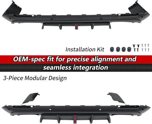 WildWell Rear Bumper Diffuser with LED Light for 2015-2024 Dodge Challenger SRT,Hellcat,Redeye,SXT,GT,RT,Scat Pack,392 and TA, Rear Diffuser Lip Spoiler Splitter Aggressive Style Matte Black in Kuwait