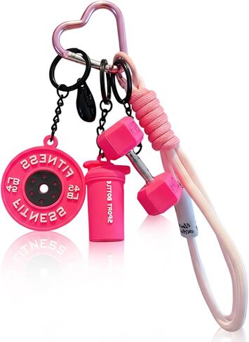 Dumbbell Keychain, Fitness Keychain, Workout Gifts for Women, Fitness Charm Set for Gym Bag Accessories, Mini Dumbbell Charm in Rose Pink in Kuwait
