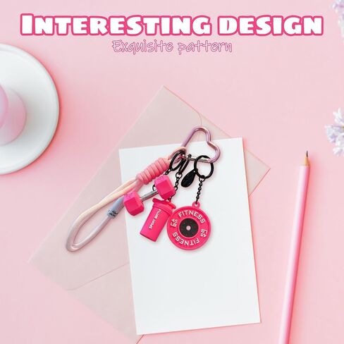 Dumbbell Keychain, Fitness Keychain, Workout Gifts for Women, Fitness Charm Set for Gym Bag Accessories, Mini Dumbbell Charm in Rose Pink in Kuwait