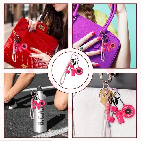 Dumbbell Keychain, Fitness Keychain, Workout Gifts for Women, Fitness Charm Set for Gym Bag Accessories, Mini Dumbbell Charm in Rose Pink in Kuwait