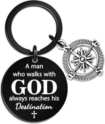 First Communion Baptism Gifts for Men Boys Catholic Christian Keychain Man of God Christian Gifts for Men Pastors Priest Compass Keychain A Man Who Walks With God Always Reaches His Destination in Kuwait
