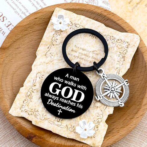 First Communion Baptism Gifts for Men Boys Catholic Christian Keychain Man of God Christian Gifts for Men Pastors Priest Compass Keychain A Man Who Walks With God Always Reaches His Destination in Kuwait