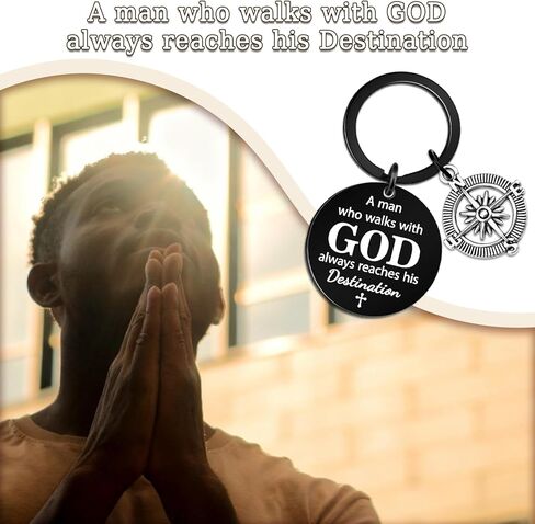 First Communion Baptism Gifts for Men Boys Catholic Christian Keychain Man of God Christian Gifts for Men Pastors Priest Compass Keychain A Man Who Walks With God Always Reaches His Destination in Kuwait