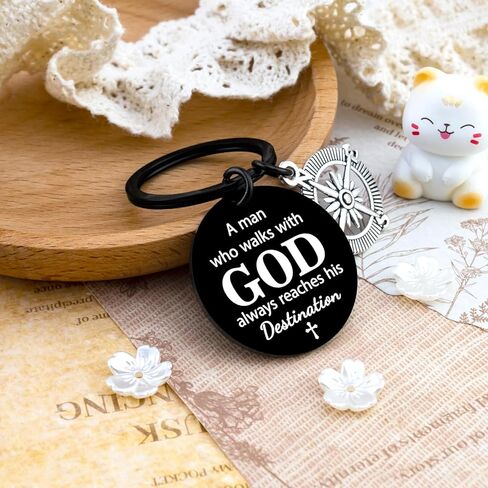 First Communion Baptism Gifts for Men Boys Catholic Christian Keychain Man of God Christian Gifts for Men Pastors Priest Compass Keychain A Man Who Walks With God Always Reaches His Destination in Kuwait