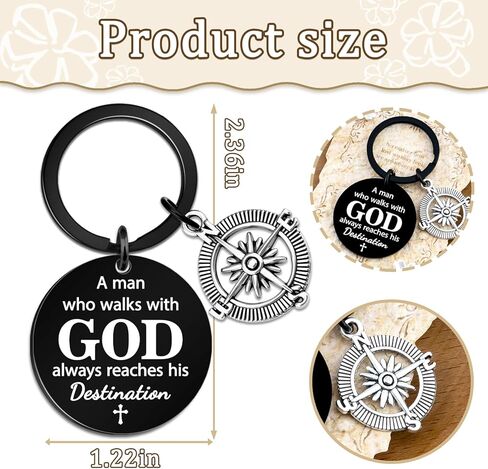 First Communion Baptism Gifts for Men Boys Catholic Christian Keychain Man of God Christian Gifts for Men Pastors Priest Compass Keychain A Man Who Walks With God Always Reaches His Destination in Kuwait