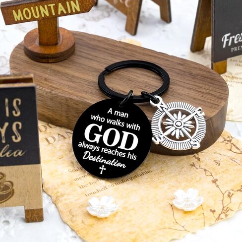 First Communion Baptism Gifts for Men Boys Catholic Christian Keychain Man of God Christian Gifts for Men Pastors Priest Compass Keychain A Man Who Walks With God Always Reaches His Destination in Kuwait