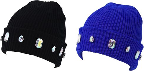 Women's Glitter Rhinestone Beanie Winter Warm Cuffed Ribbed Knit Hat Daily Accessories Gift in Kuwait