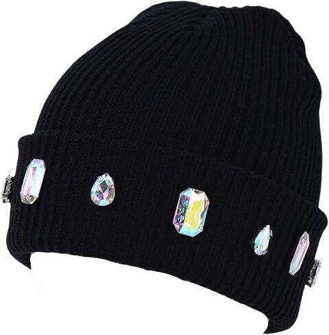 Women's Glitter Rhinestone Beanie Winter Warm Cuffed Ribbed Knit Hat Daily Accessories Gift in Saudi Arabia