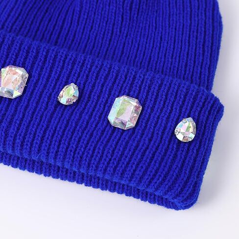 Women's Glitter Rhinestone Beanie Winter Warm Cuffed Ribbed Knit Hat Daily Accessories Gift in Saudi Arabia
