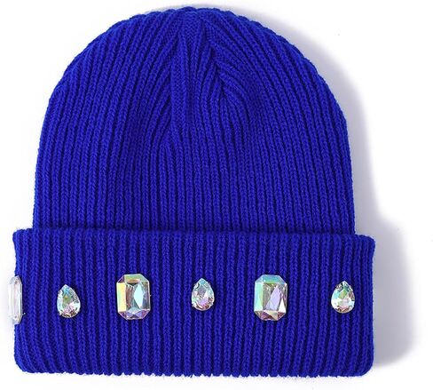 Women's Glitter Rhinestone Beanie Winter Warm Cuffed Ribbed Knit Hat Daily Accessories Gift in Saudi Arabia
