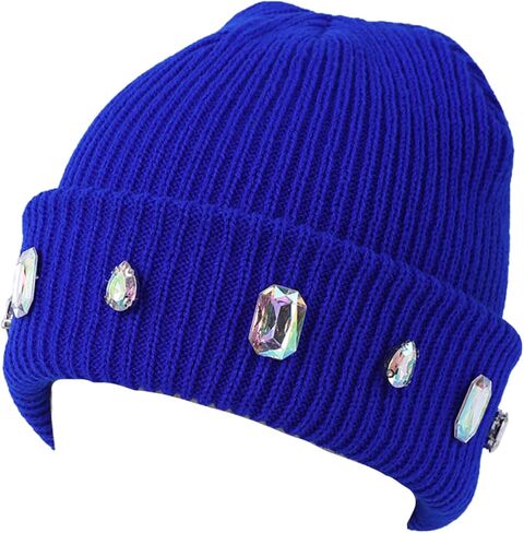 Women's Glitter Rhinestone Beanie Winter Warm Cuffed Ribbed Knit Hat Daily Accessories Gift in Saudi Arabia