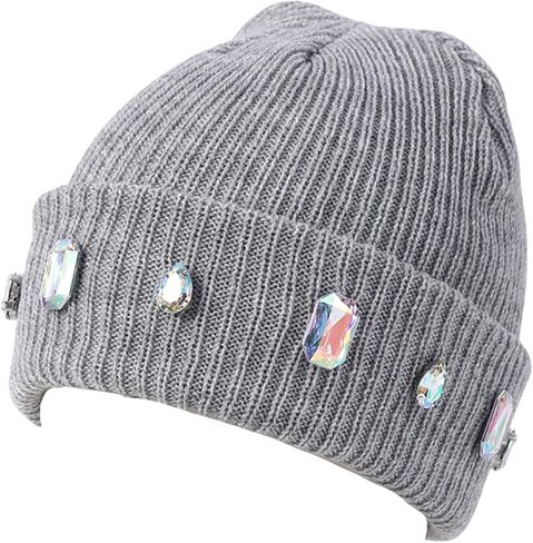 Women's Glitter Rhinestone Beanie Winter Warm Cuffed Ribbed Knit Hat Daily Accessories Gift in Saudi Arabia