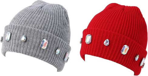 Women's Glitter Rhinestone Beanie Winter Warm Cuffed Ribbed Knit Hat Daily Accessories Gift in Saudi Arabia