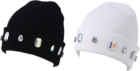 Women's Glitter Rhinestone Beanie Winter Warm Cuffed Ribbed Knit Hat Daily Accessories Gift in Saudi Arabia