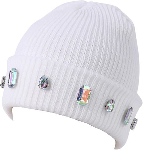 Women's Glitter Rhinestone Beanie Winter Warm Cuffed Ribbed Knit Hat Daily Accessories Gift in Saudi Arabia