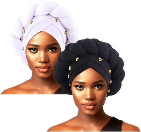 African Big Braid Cross Turban Hat for Women Muslim Nigerian Bonnet Headscarf Twist Head Wraps Chemo Cap in Saudi Arabia