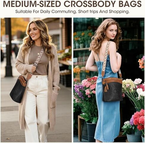 RAINSMORE Women's Medium Leather Crossbody Bag - Lightweight Casual Purse for Weekend Shopping, Everyday Outings, Travel in Saudi Arabia