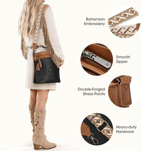 RAINSMORE Women's Medium Leather Crossbody Bag - Lightweight Casual Purse for Weekend Shopping, Everyday Outings, Travel in Saudi Arabia
