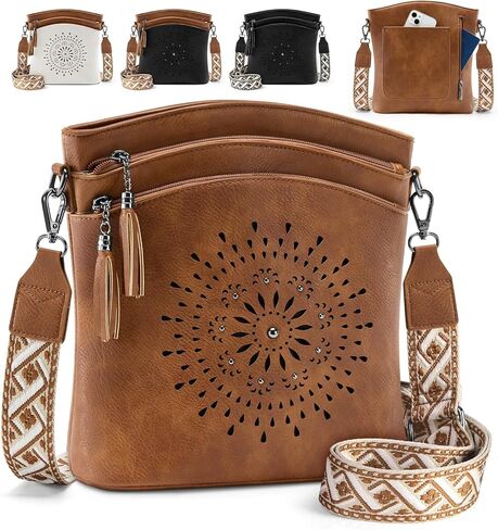 RAINSMORE Women's Medium Leather Crossbody Bag - Lightweight Casual Purse for Weekend Shopping, Everyday Outings, Travel in Saudi Arabia