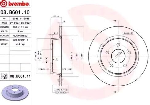 2x Brembo Front Brake Disc, Automotive Replacement Brake System Parts, 08.B601.11 51 mm 280 mm in Saudi Arabia