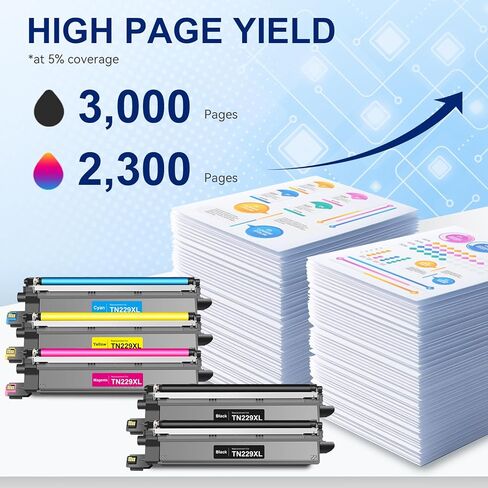 TEINO Compatible TN229XL Toner Cartridges Replacement for Brother TN229XL TN229 TN 229XL TN-229XL to use with MFC-L3720CDW MFC-L3780CDW HL-L3220CDW HL-L3280CDW HL-L3300CDW L3295CDW Printer (5 Pack) in Kuwait