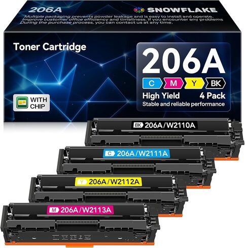 206A Toner Cartridges 4 Pack (with Chip) Compatible 206A W2110A Replacement for HP Color Pro MFP M283 M283fdw M283cdw M283fdn Pro M255 M255dw Printer (Black Cyan Yellow Magenta). in Kuwait
