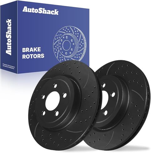 AutoShack 13.58" (345 mm) Rear Vented Drilled & Slotted Brake Rotors E-Coated Replacement for 2013-2019 Ford Explorer 2013-2019 Ford Taurus 2012-2016 Lincoln MKS 2-PC Set ShadowGuard in Saudi Arabia